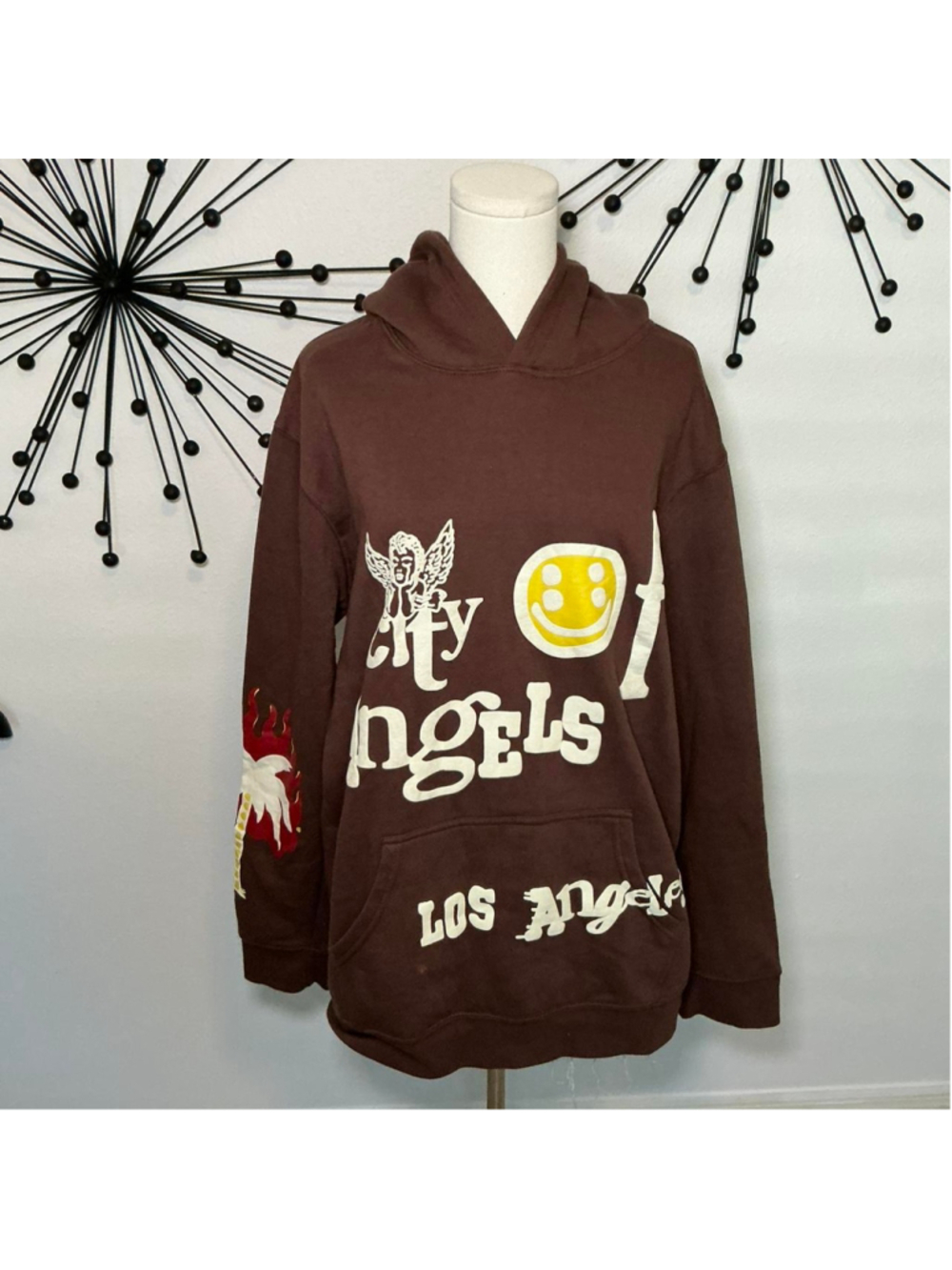 PacSun City of Angels Hoodie Brown Graphic LA Streetwear Pullover Size L